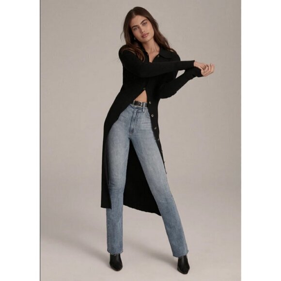 💕FAVORITE DAUGHTER💕 Lena Long Cardigan ~ Black M NWT Ribbed Cotton Cashmere - Picture 3 of 16